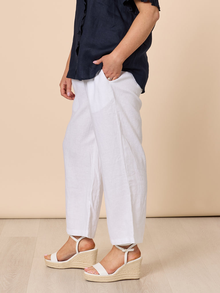Lara Linen Wide Leg Pant - White rc&co