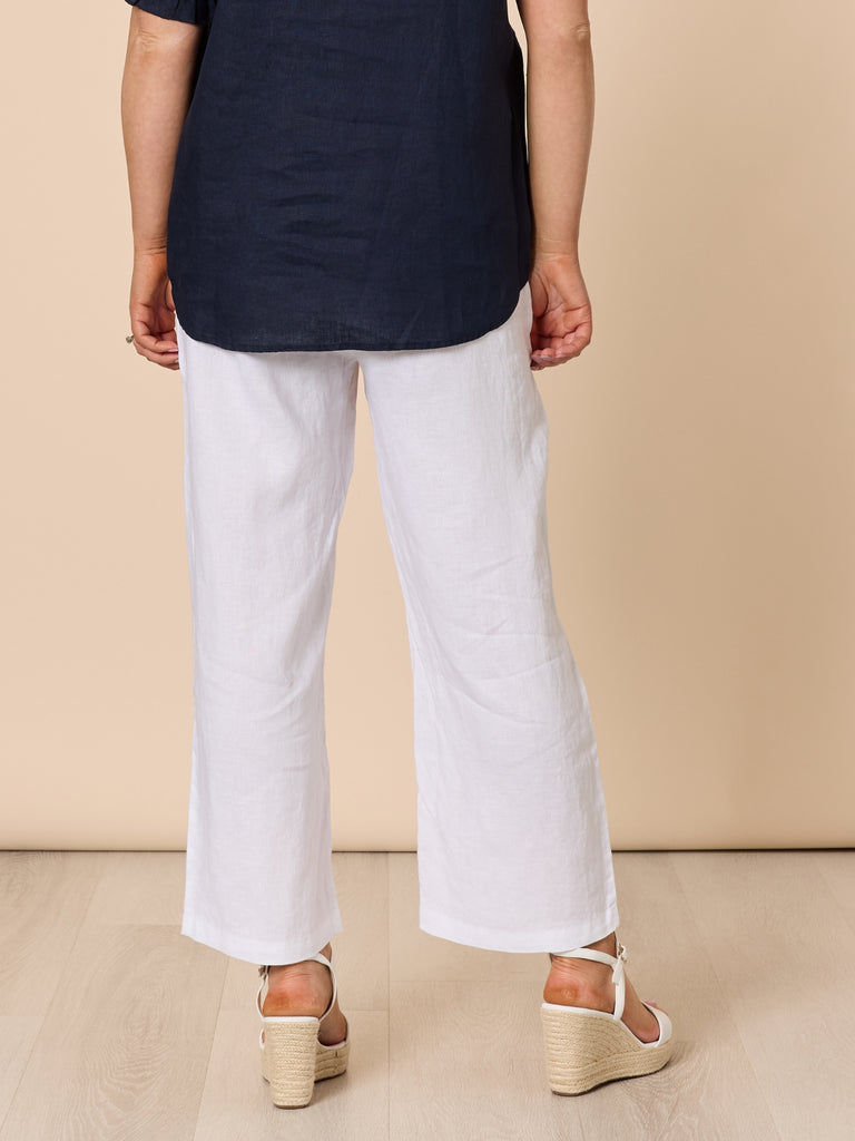 Lara Linen Wide Leg Pant - White rc&co