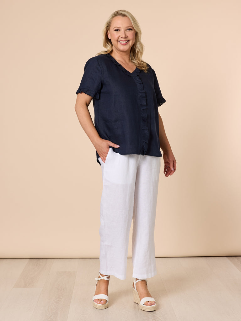 Lara Linen Wide Leg Pant - White rc&co