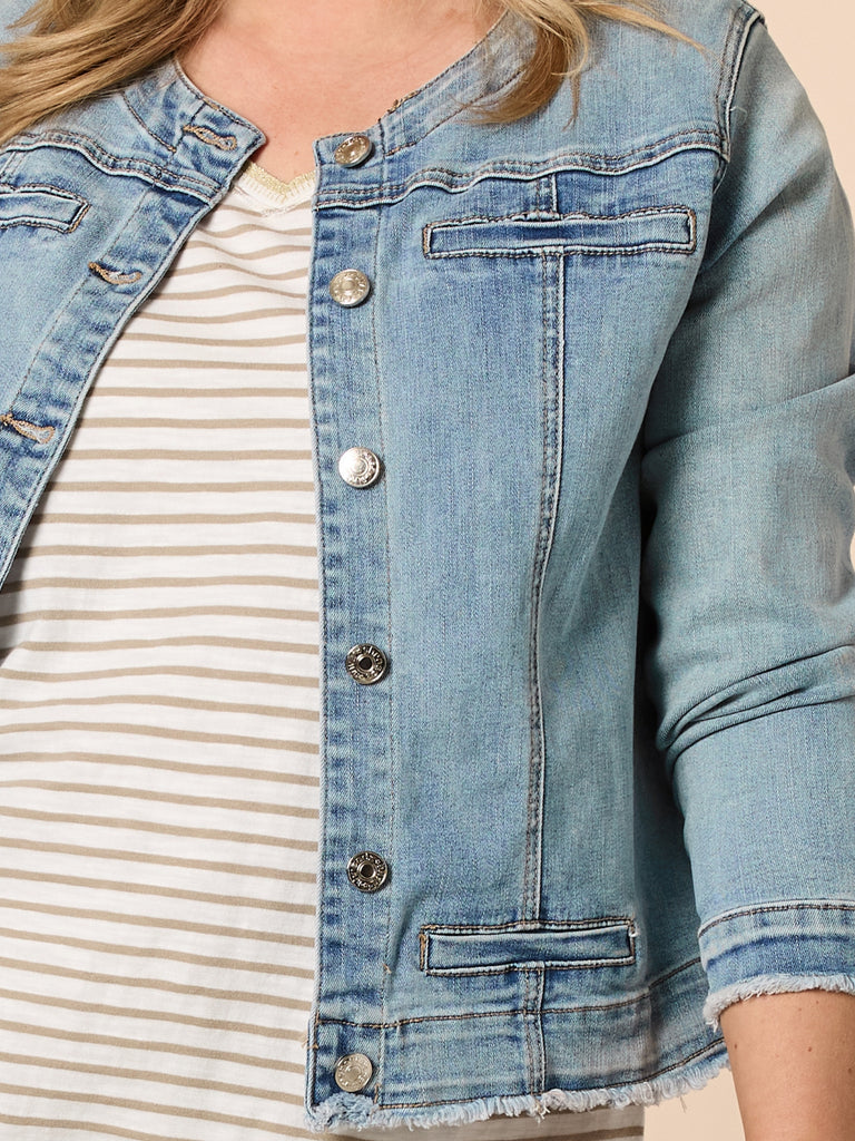 Collarless Denim Jacket - Denim RC&CO