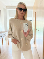 Sequin Hearts Rib Knit - Natural
