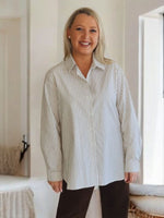 French Stripe Diamante Shirt - Chocolate/White