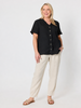 Audrey Linen Short Sleeve Ruffle Shirt - Black