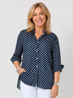 Spotty Cotton Shirt - Navy/White