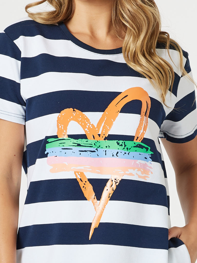 Heart Stripe Print Dress - Orange rc&co