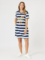 Heart Stripe Print Dress - Orange