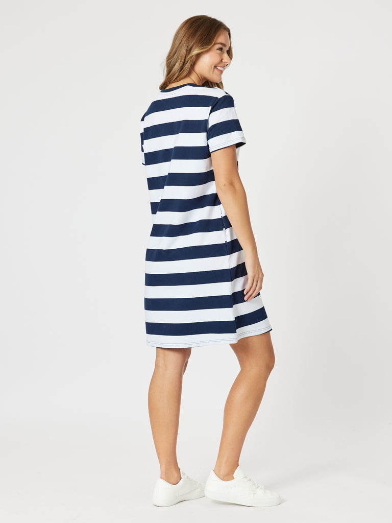 Heart Stripe Print Dress - Orange rc&co