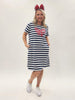 Red Bow Stripe Print Dress - Navy/White rc&co