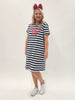 Red Bow Stripe Print Dress - Navy/White rc&co