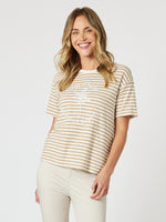 Cote D Azur Stripe Print Tee - Natural/White