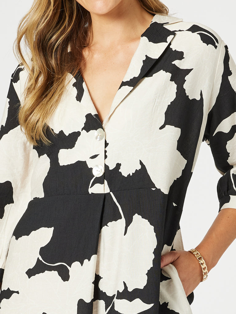 Barcelona Floral Print Dress - Black/Natural rc&co