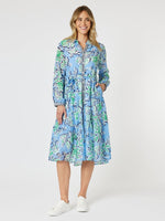 Coastal Print Button Dress - Blue