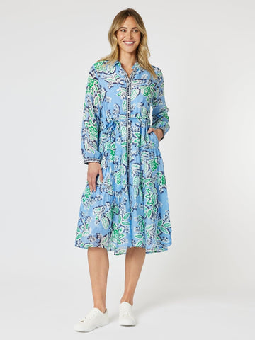 Coastal Print Button Dress - Blue - RC & Co