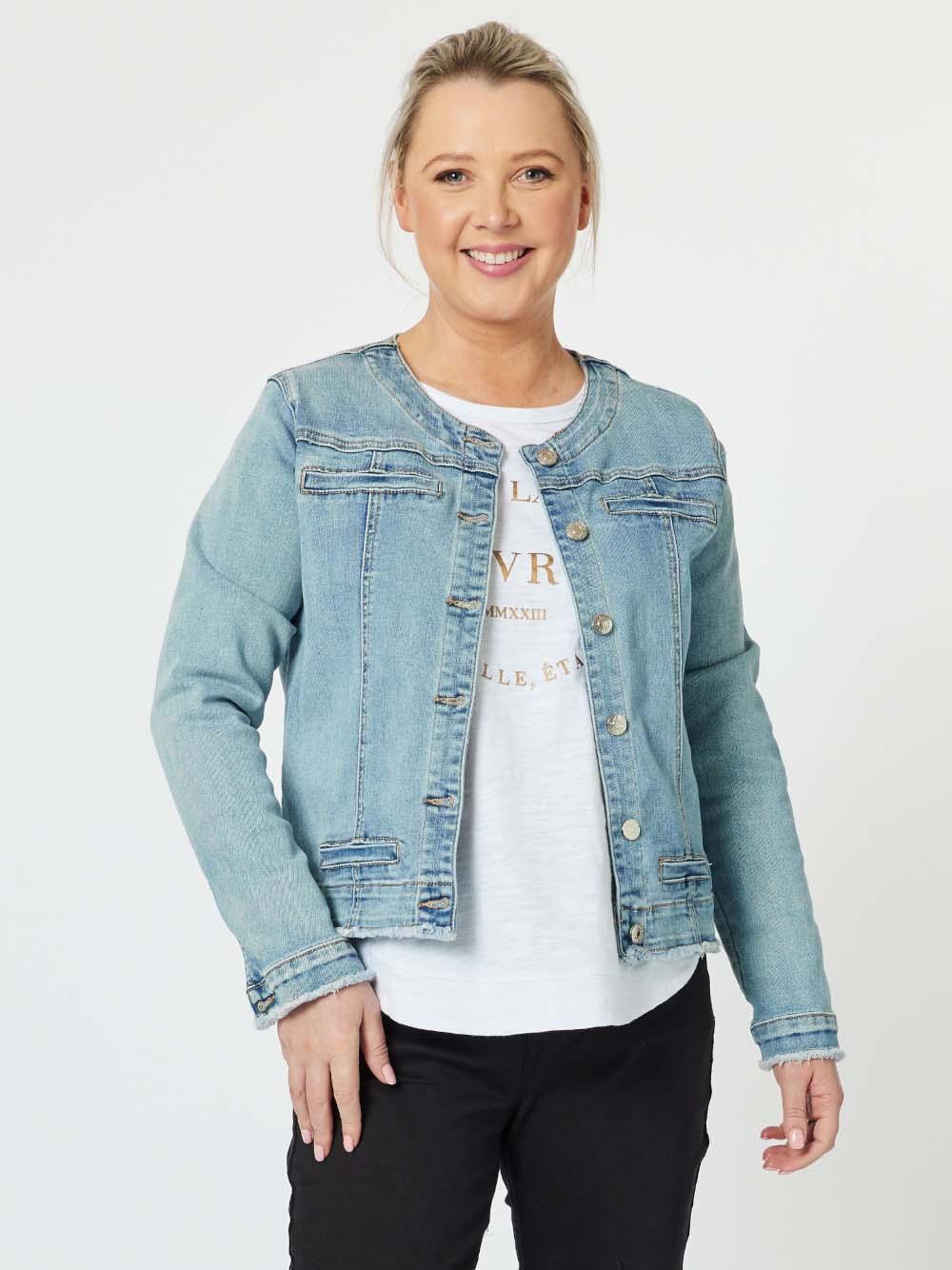 Collarless Denim Jacket - Denim – RC & Co