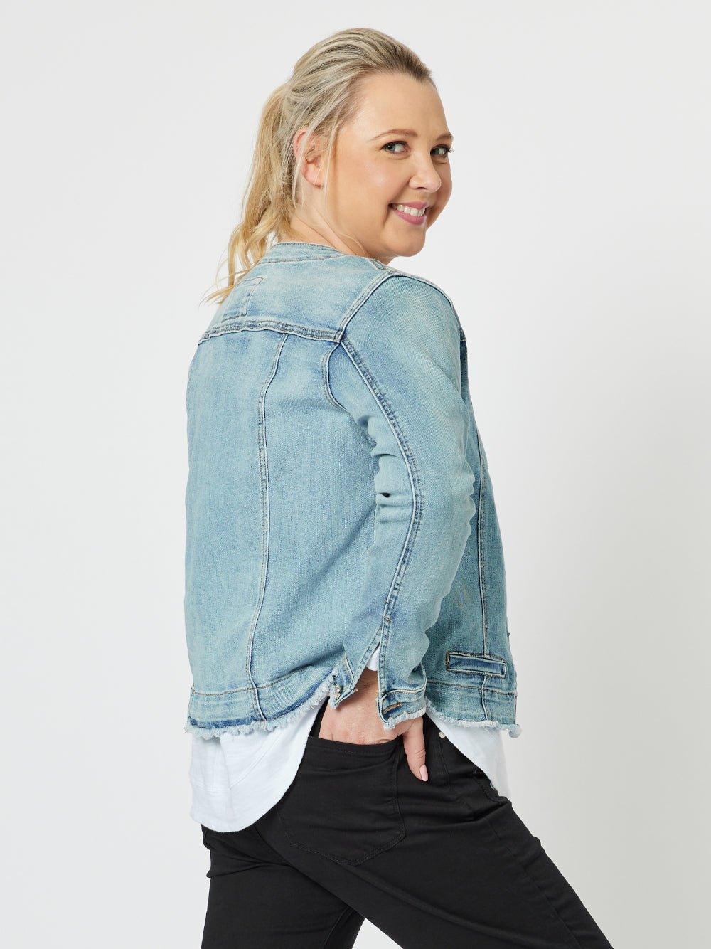 Collarless Denim Jacket - Denim – RC & Co