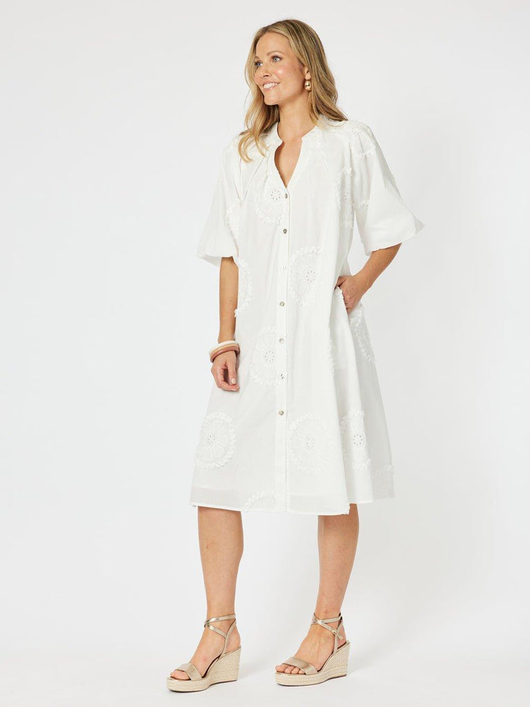 Emanuella Button Dress - White - RC & Co