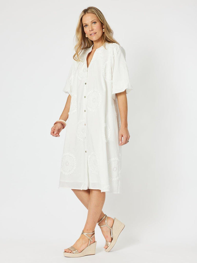 Emanuella Button Dress - White - RC & Co