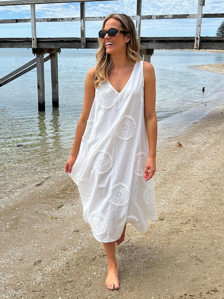 Emanuella Sleeveless Dress - White - RC & Co