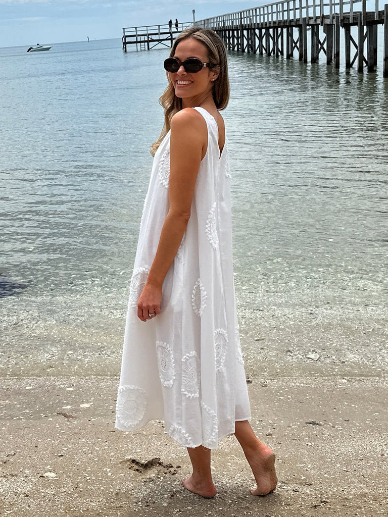 Emanuella Sleeveless Dress - White - RC & Co