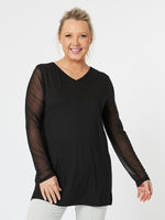 Izzy Mesh Sleeve Top - Black