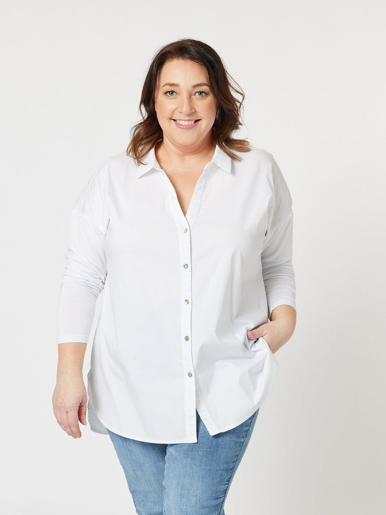 Julia Jersey Sleeve Shirt - White - RC & Co