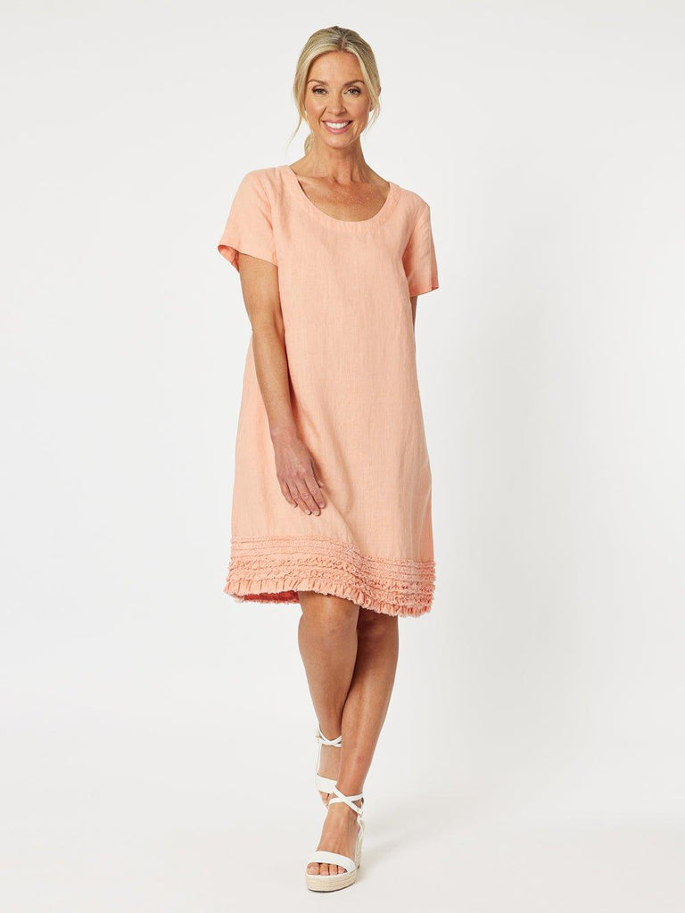Linen Ruffle Hem Dress - Mandarine - RC & Co