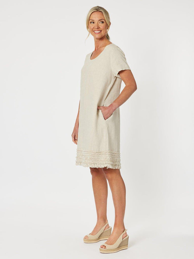 Linen Ruffle Hem Dress - Natural - RC & Co