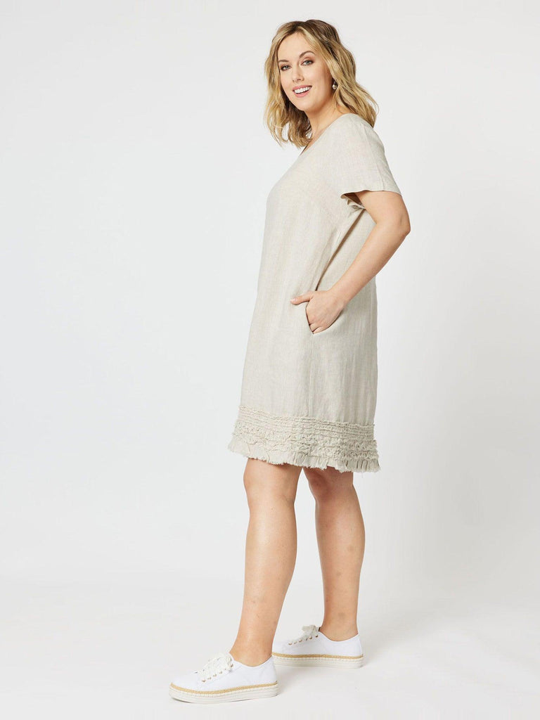 Linen Ruffle Hem Dress - Natural - RC & Co