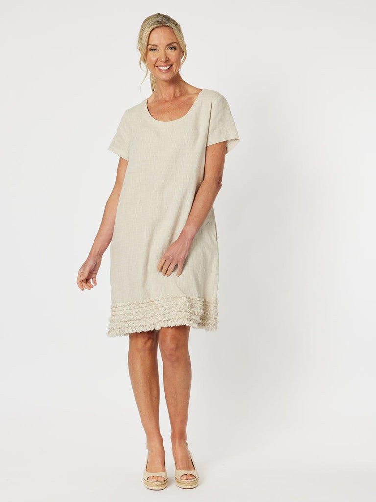 Linen Ruffle Hem Dress - Natural - RC & Co