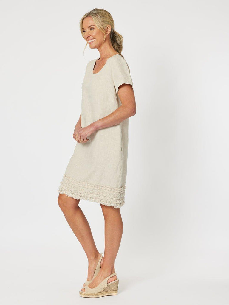 Linen Ruffle Hem Dress - Natural - RC & Co