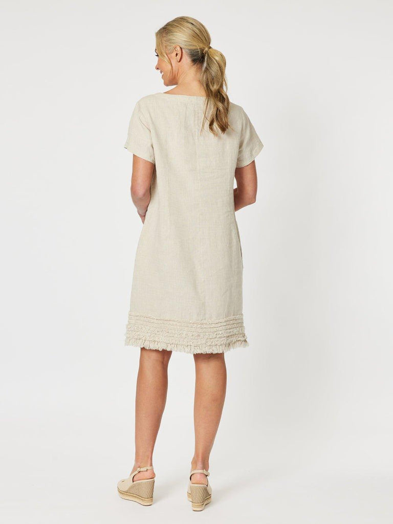 Linen Ruffle Hem Dress - Natural - RC & Co