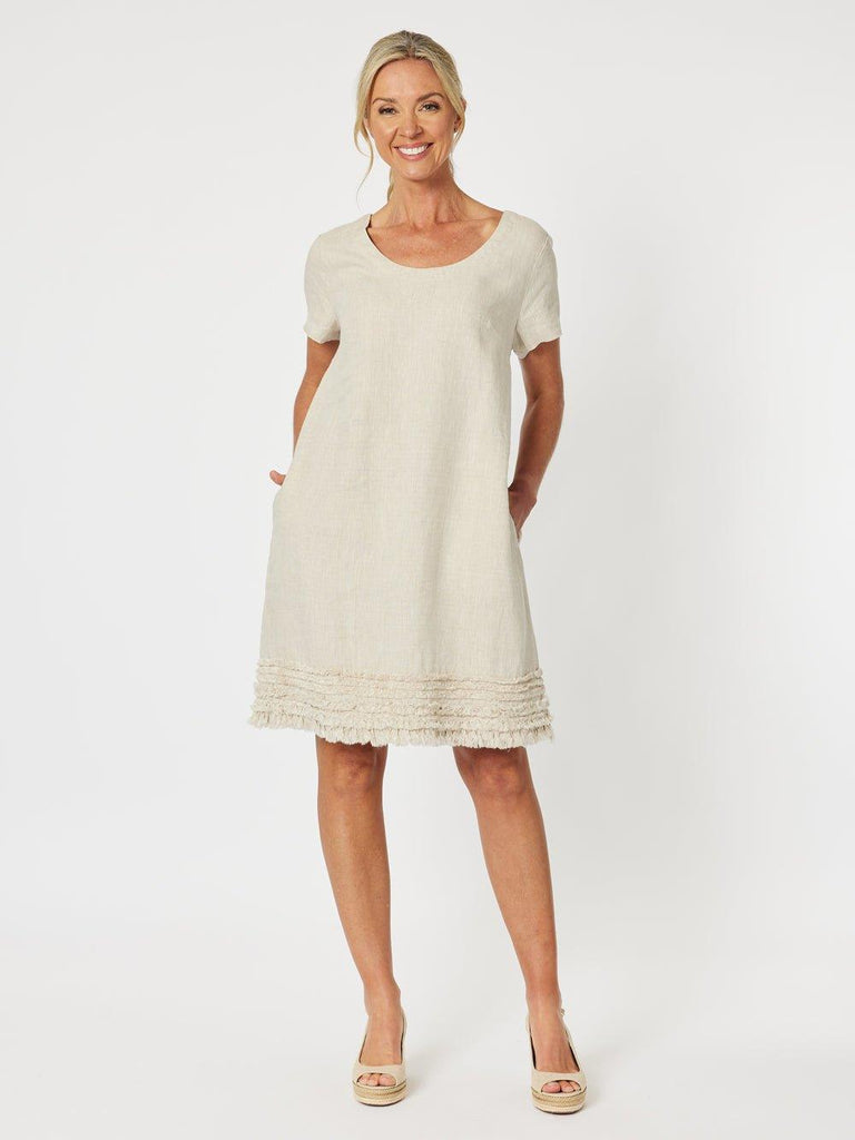 Linen Ruffle Hem Dress - Natural - RC & Co