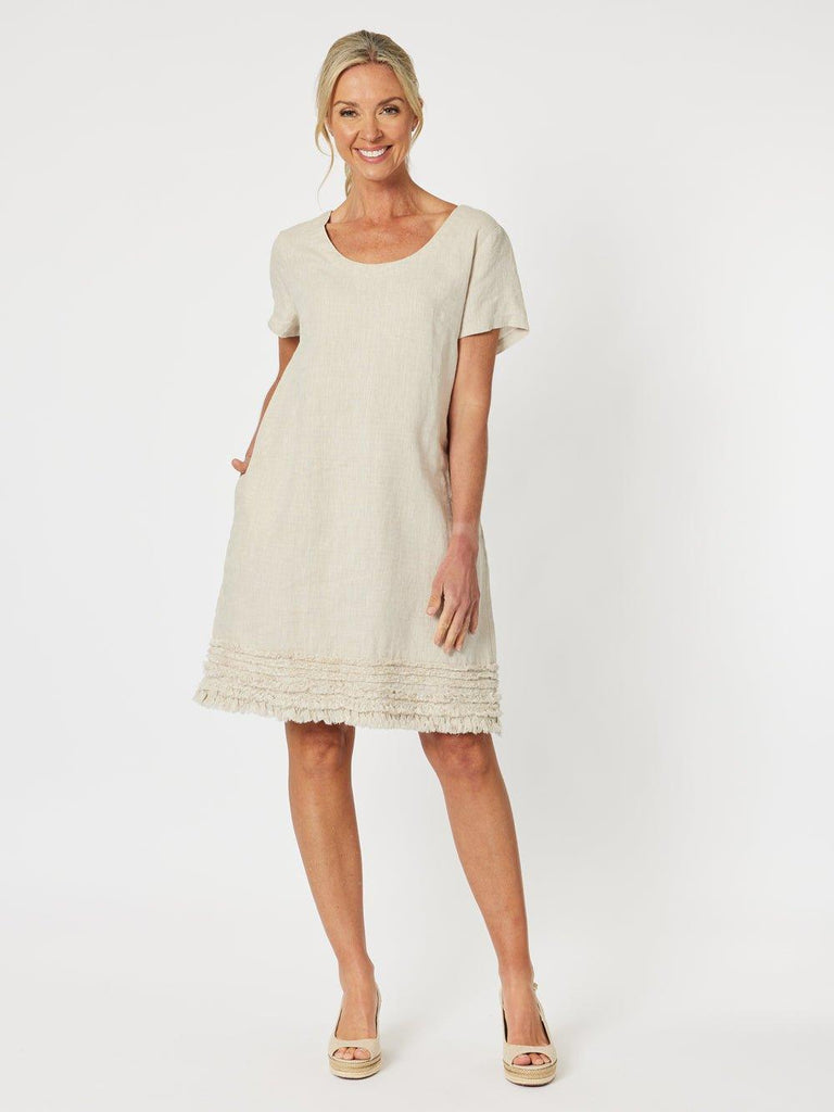 Linen Ruffle Hem Dress - Natural - RC & Co
