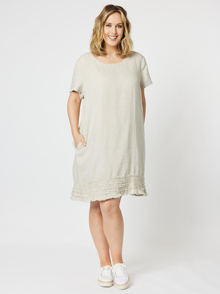 Linen Ruffle Hem Dress - Natural - RC & Co