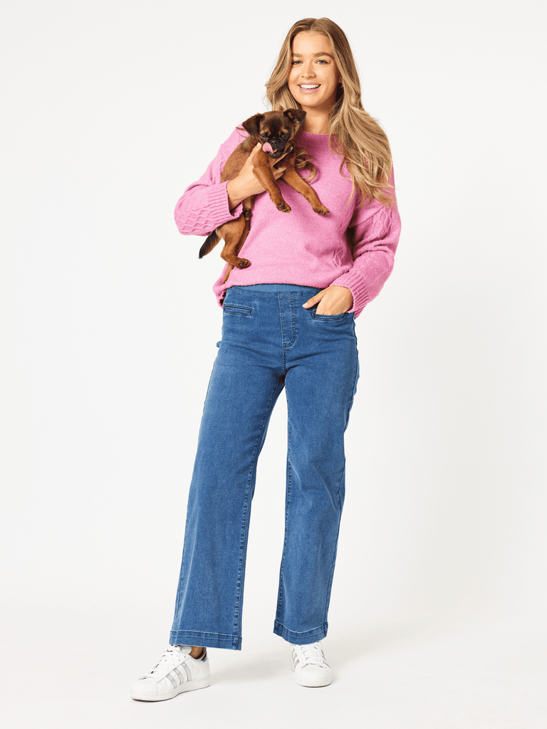 Maddy Pull On Wide Leg Jean Dark Denim