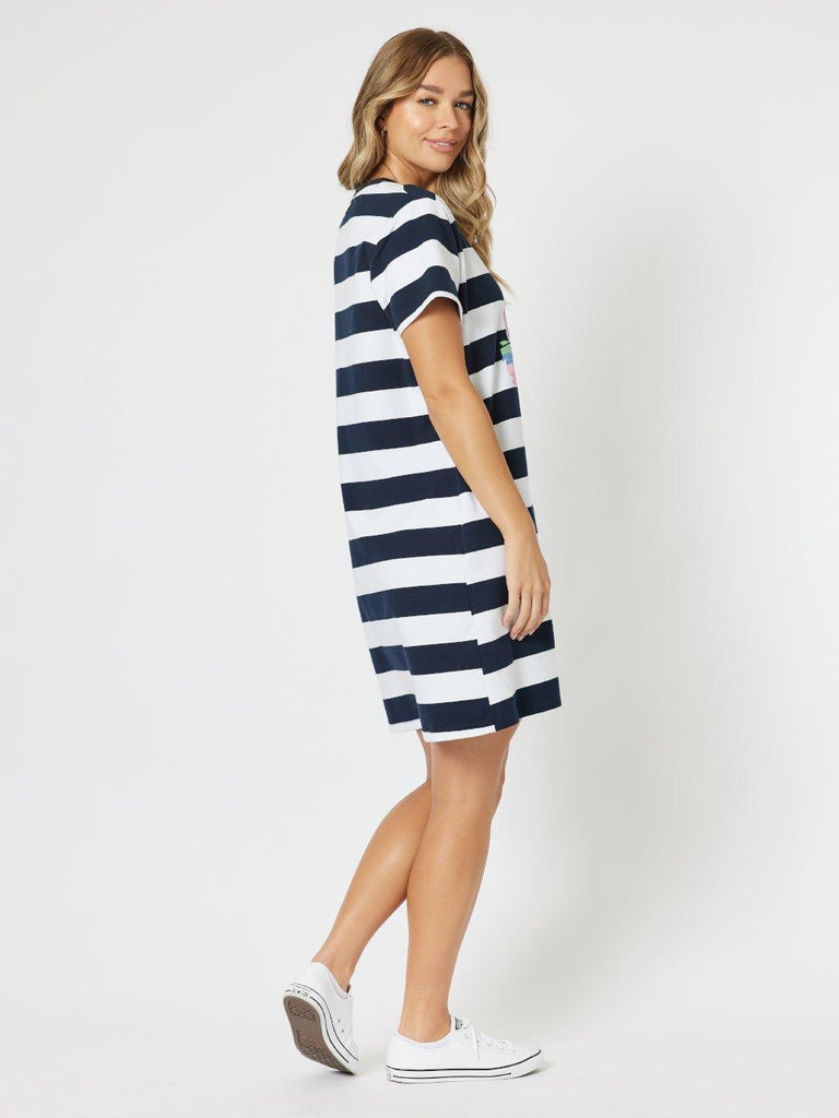 Pink Heart Stripe Dress - Navy/White - RC & Co