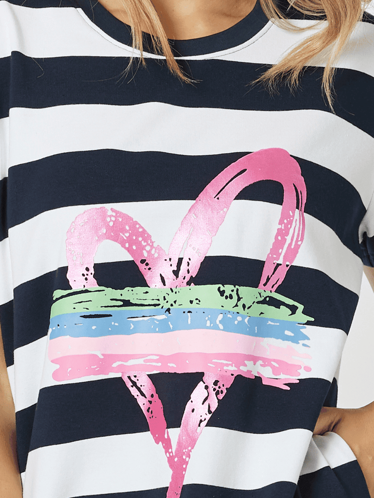 Pink Heart Stripe Dress - Navy/White - RC & Co