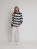 Riviera Sequin Stripe Print Sweatshirt - Navy/Ivory