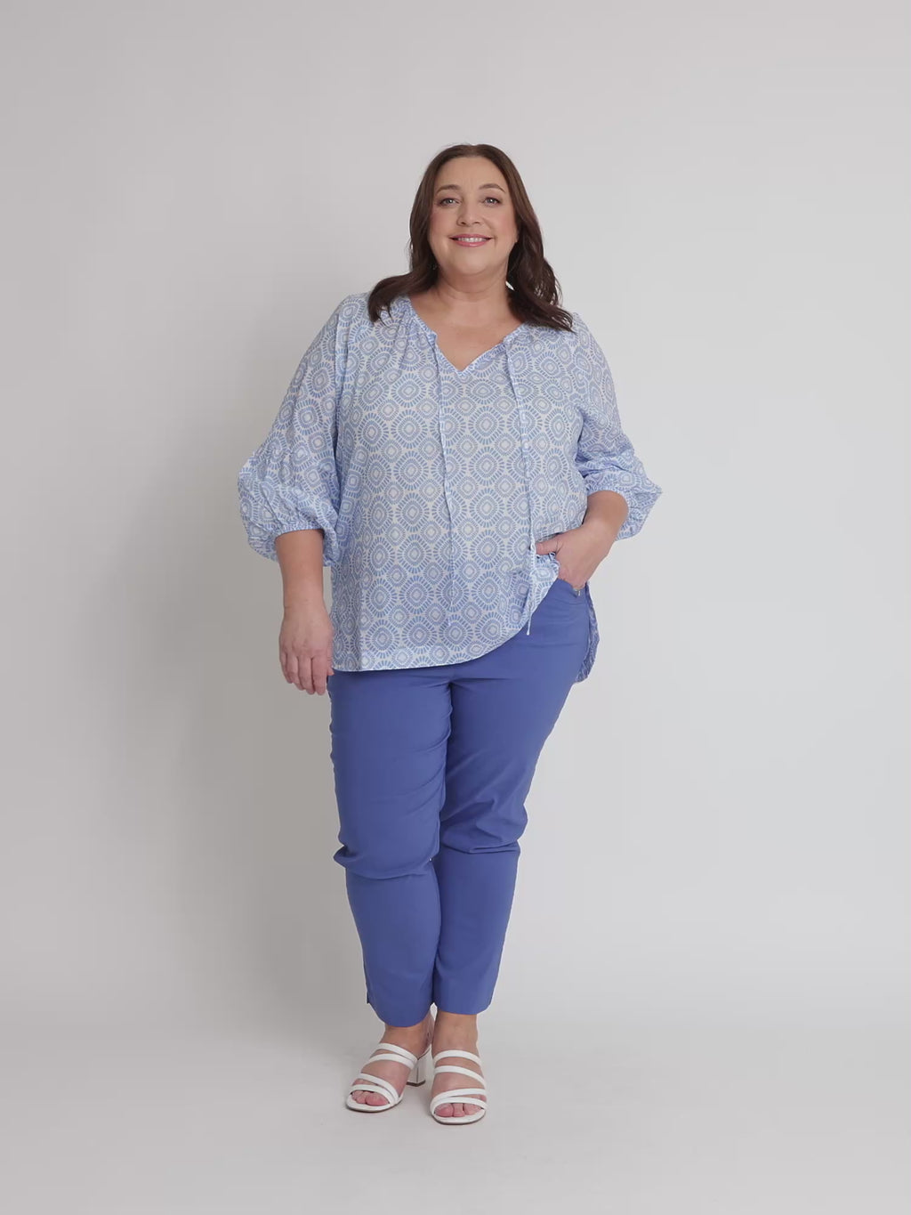  Mosaic Print Sheer Blouse - Blue rc&co