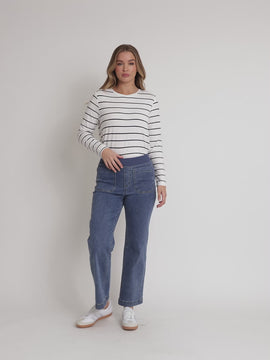 Carpenter Stretch Wide Leg Pull On Denim Jean - Washed Denim RC&CO