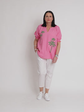 Pina Colada Embroidered Top - Pink Green rc&co