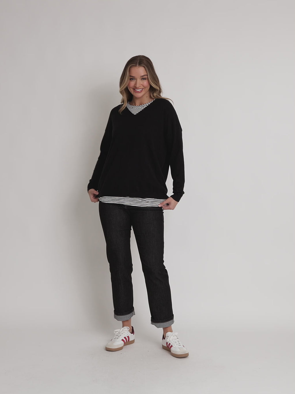 Double Take 2 in 1 Stripe Top  - Black/White rc&co