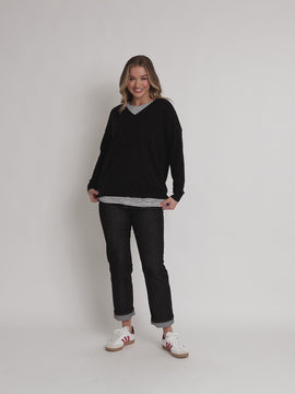 Double Take 2 in 1 Stripe Top  - Black/White rc&co