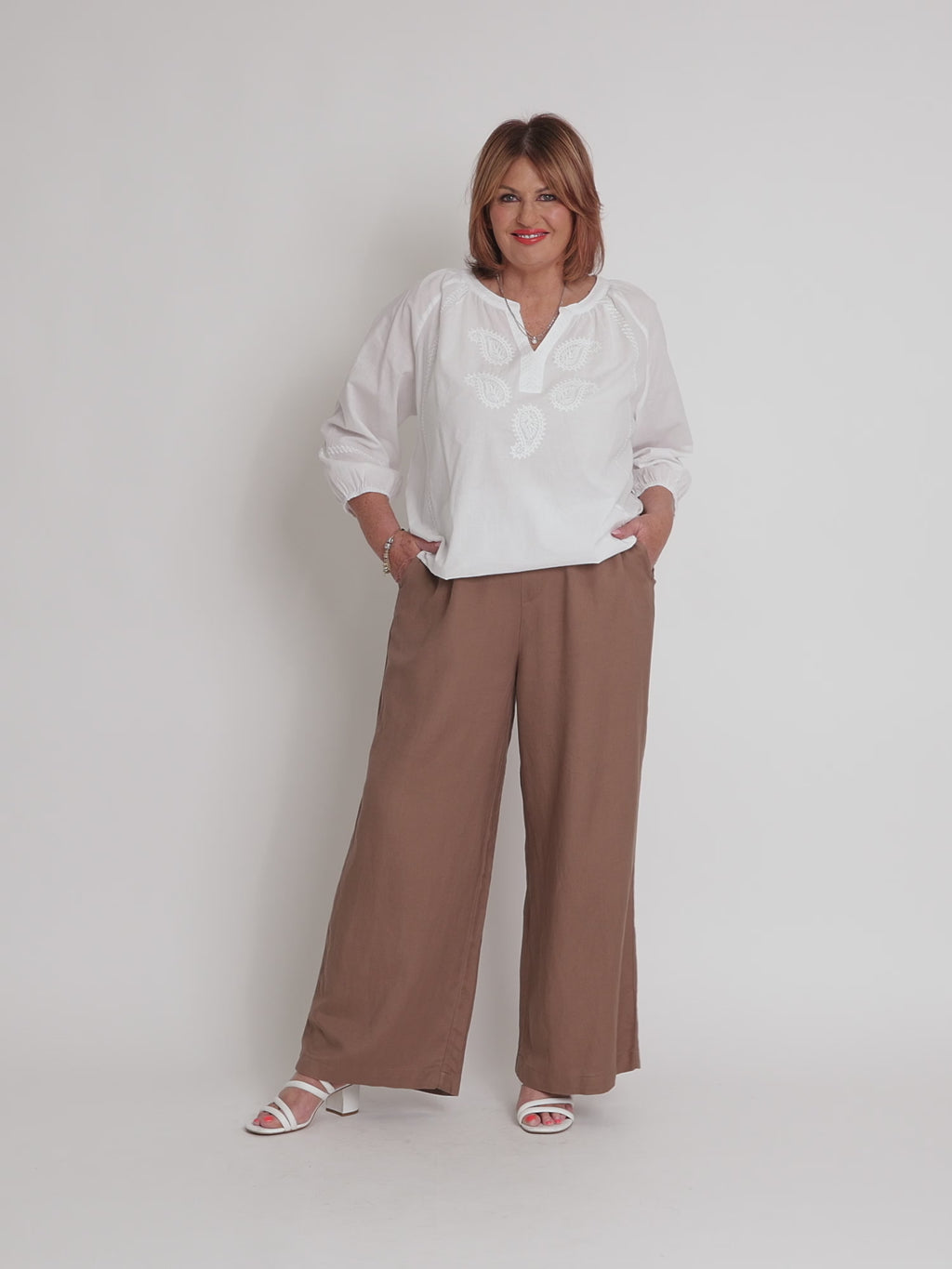 Coastal Embroidery Sheer Top - White rc&co