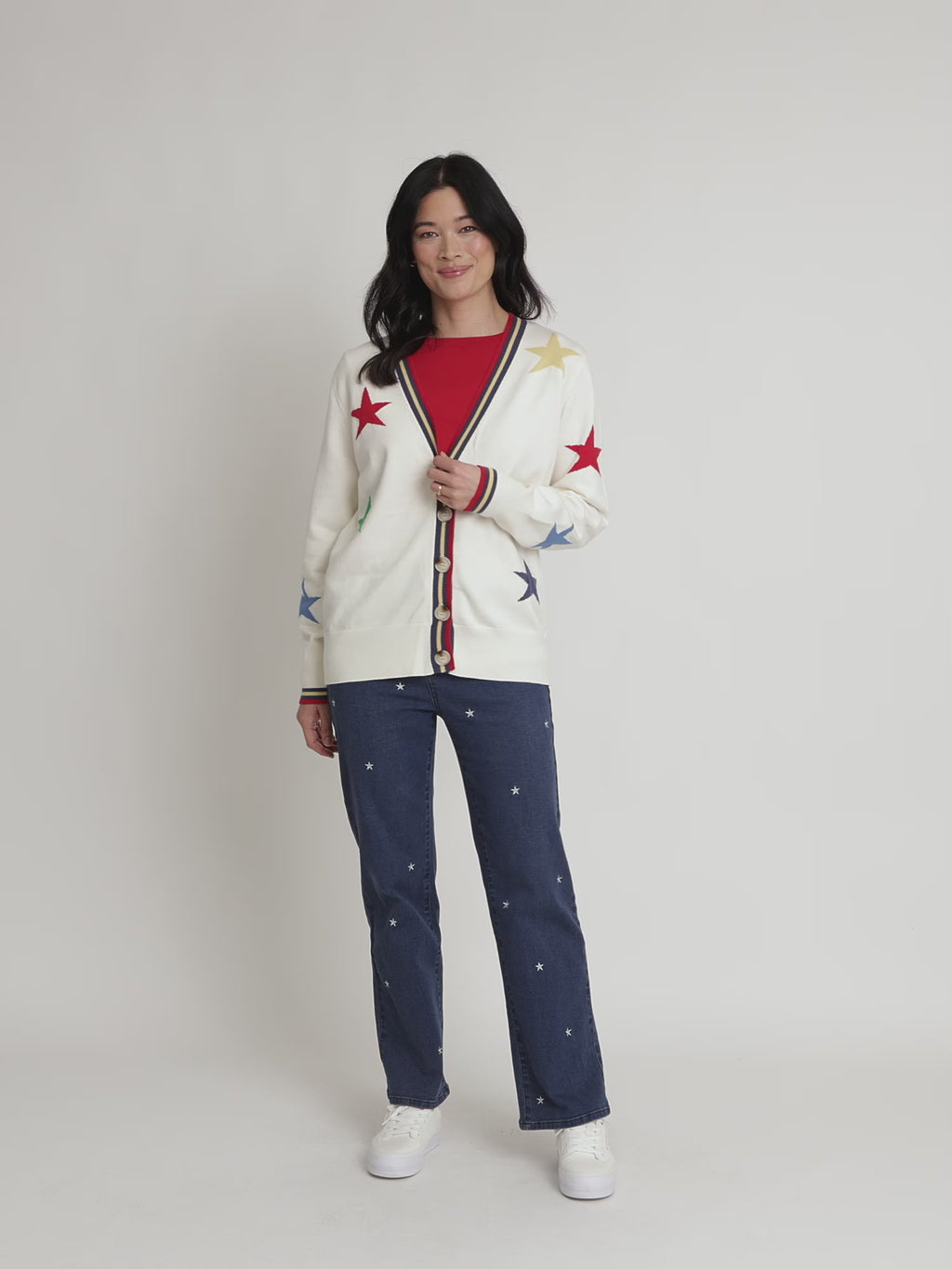 Hollywood Star Print Knit Cardigan - Ivory rc&co
