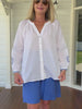 Mykonos Embroidered Sheer Blouse - White/Blue