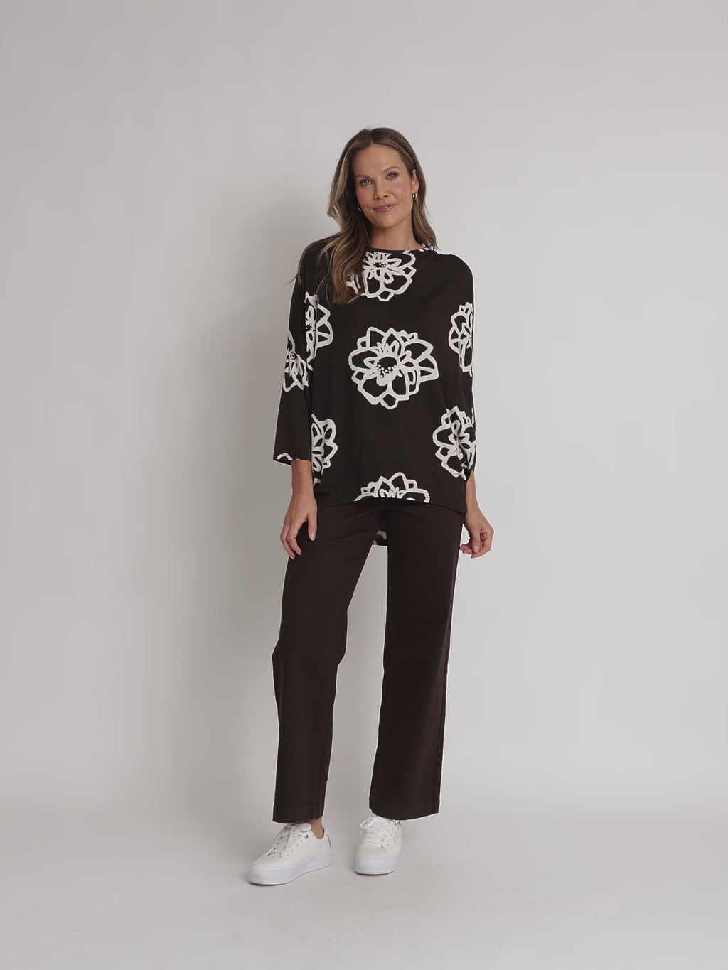 Florentine Floral Print Top - Coffee Ivory rc&co