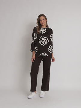 Florentine Floral Print Top - Coffee Ivory rc&co