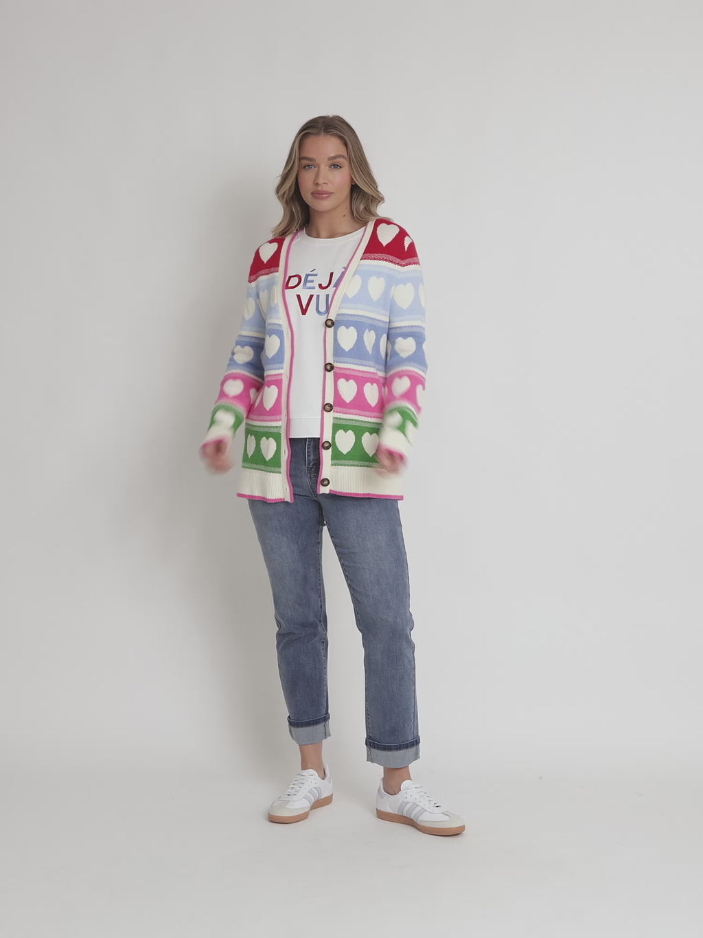 Chic Hearts Print Cardigan - Pink/Multi