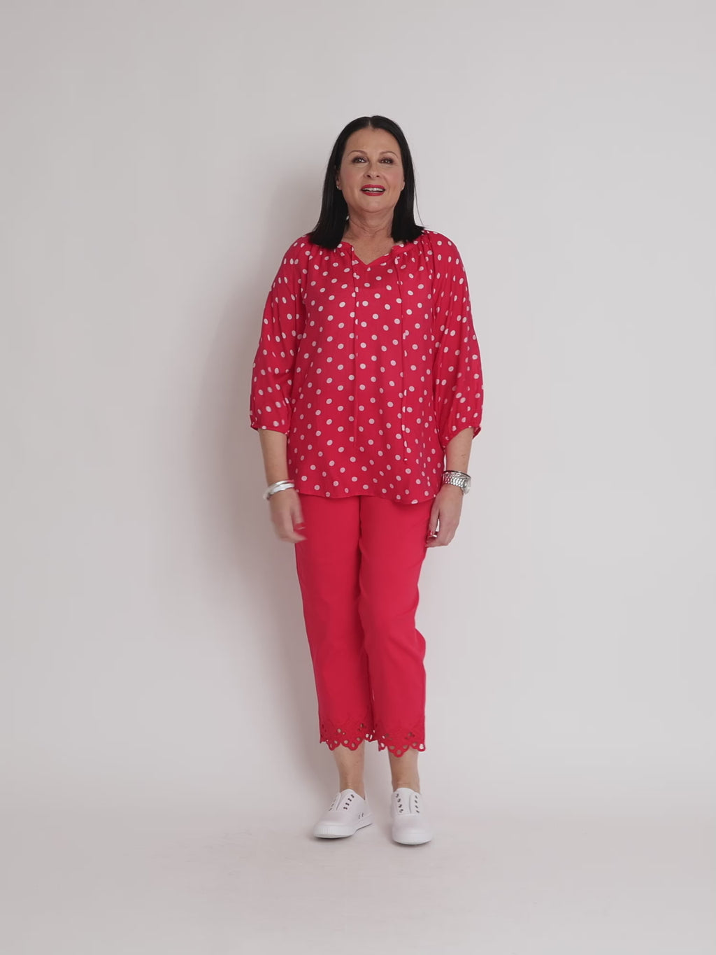 French Rose Spot Print Blouse - Red/White rc&co